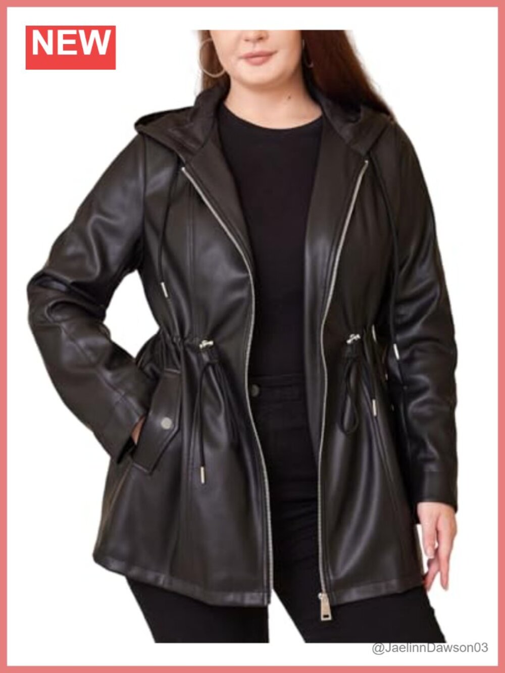 Faux Leather Jacket Plus Size Hooded Moto Biker Coat